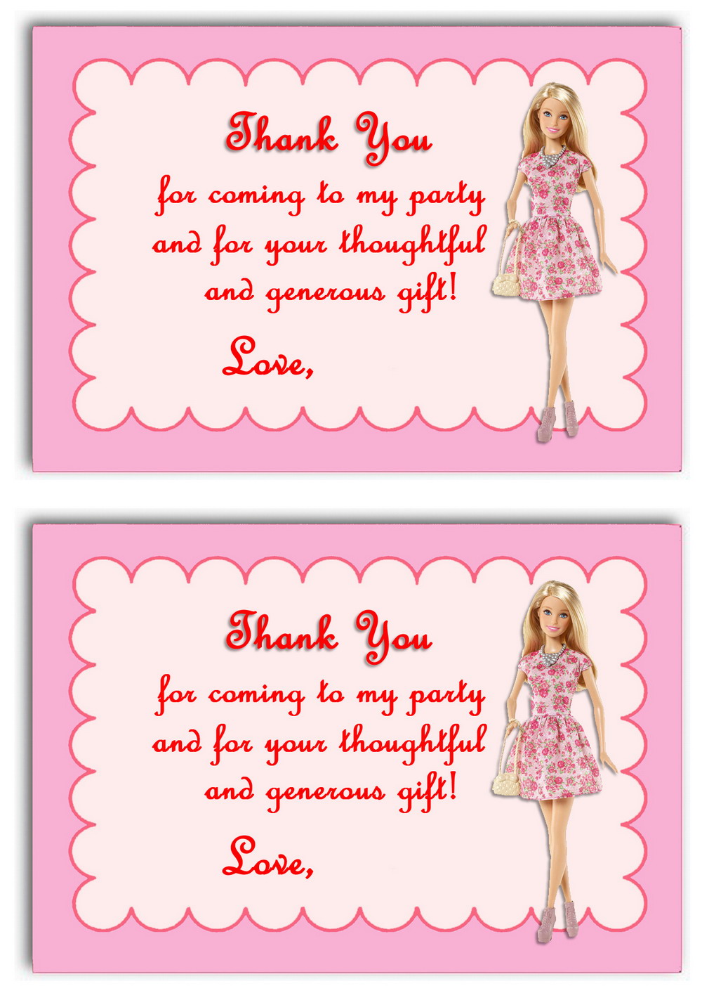 Barbie Thank You Card Free Printable Printable Templates