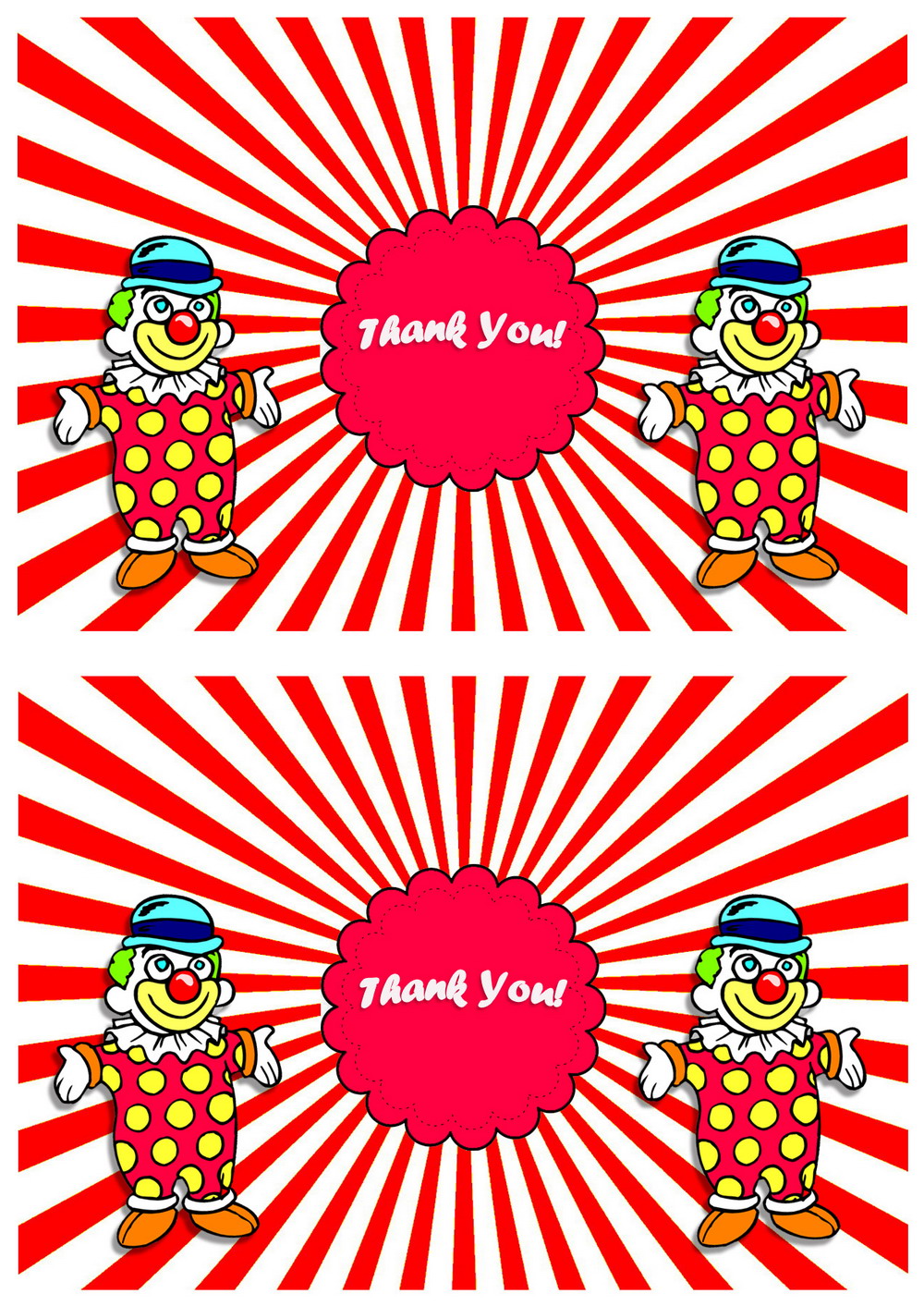 Circus Thank You Cards Birthday Printable