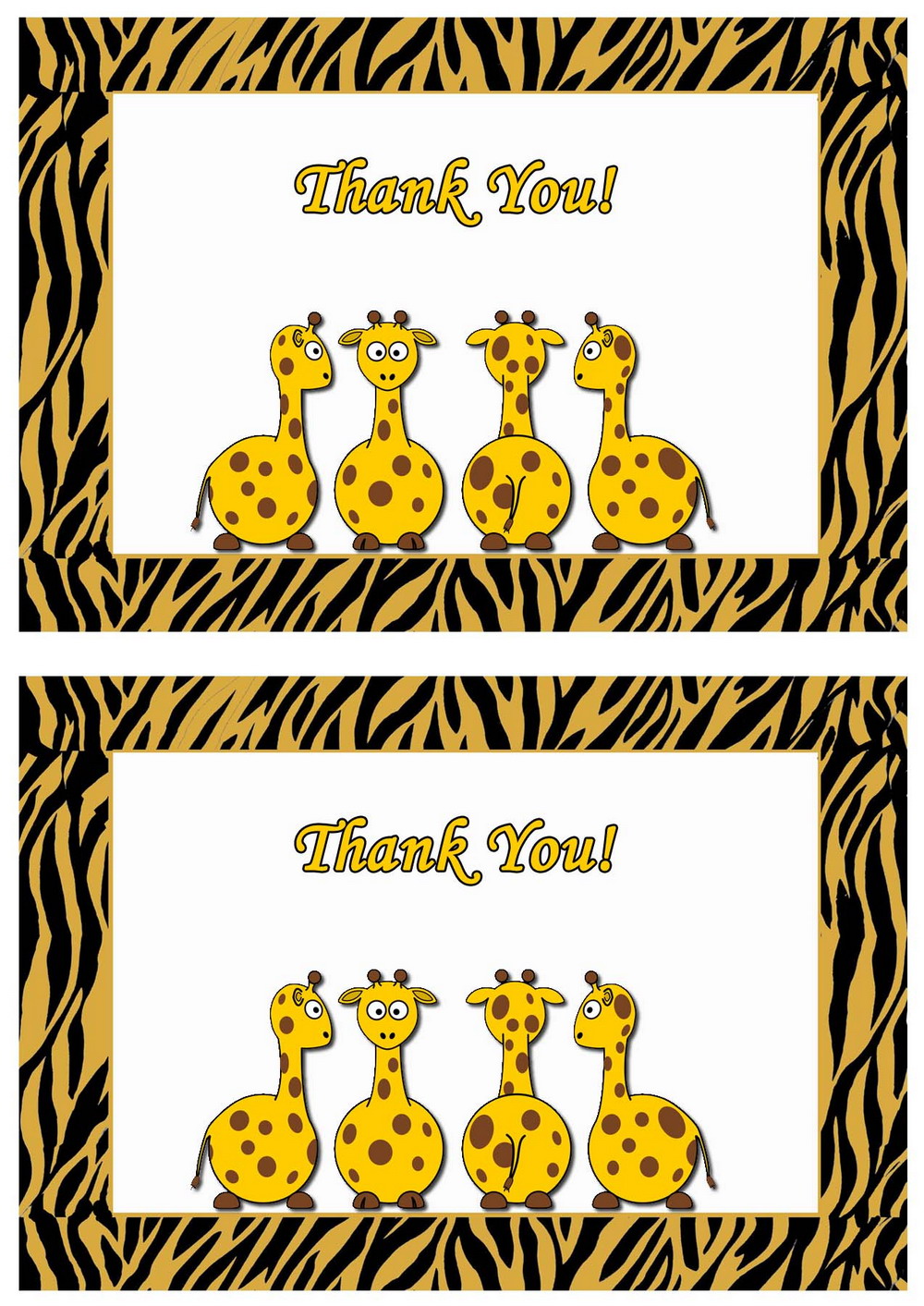 Giraffe Thank You Cards Birthday Printable