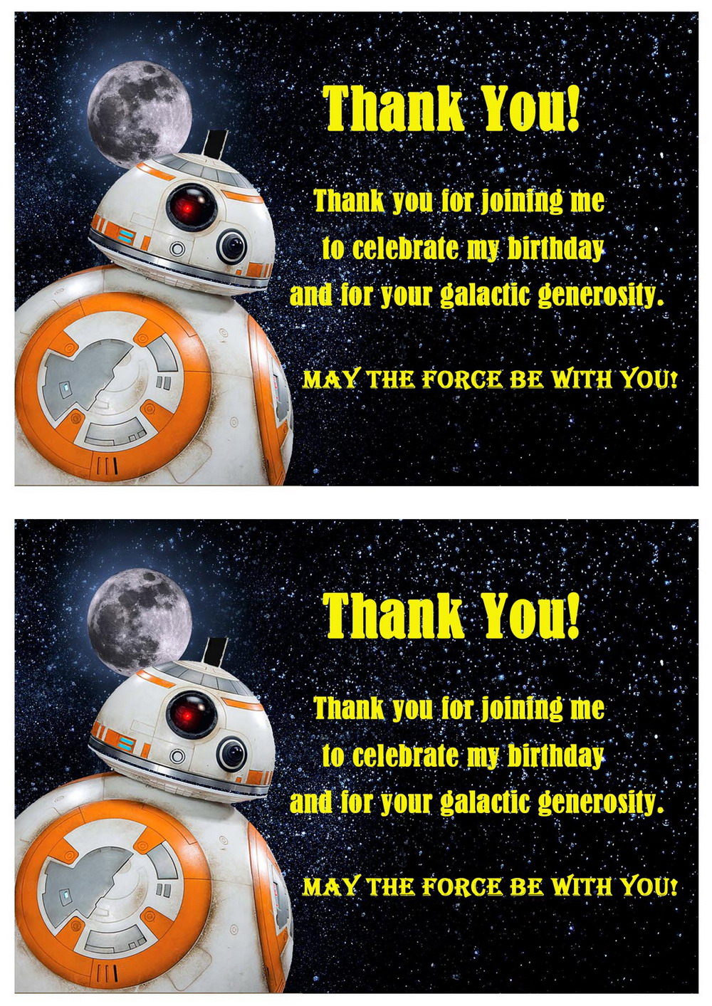 Star Wars Thank You Cards Birthday Printable
