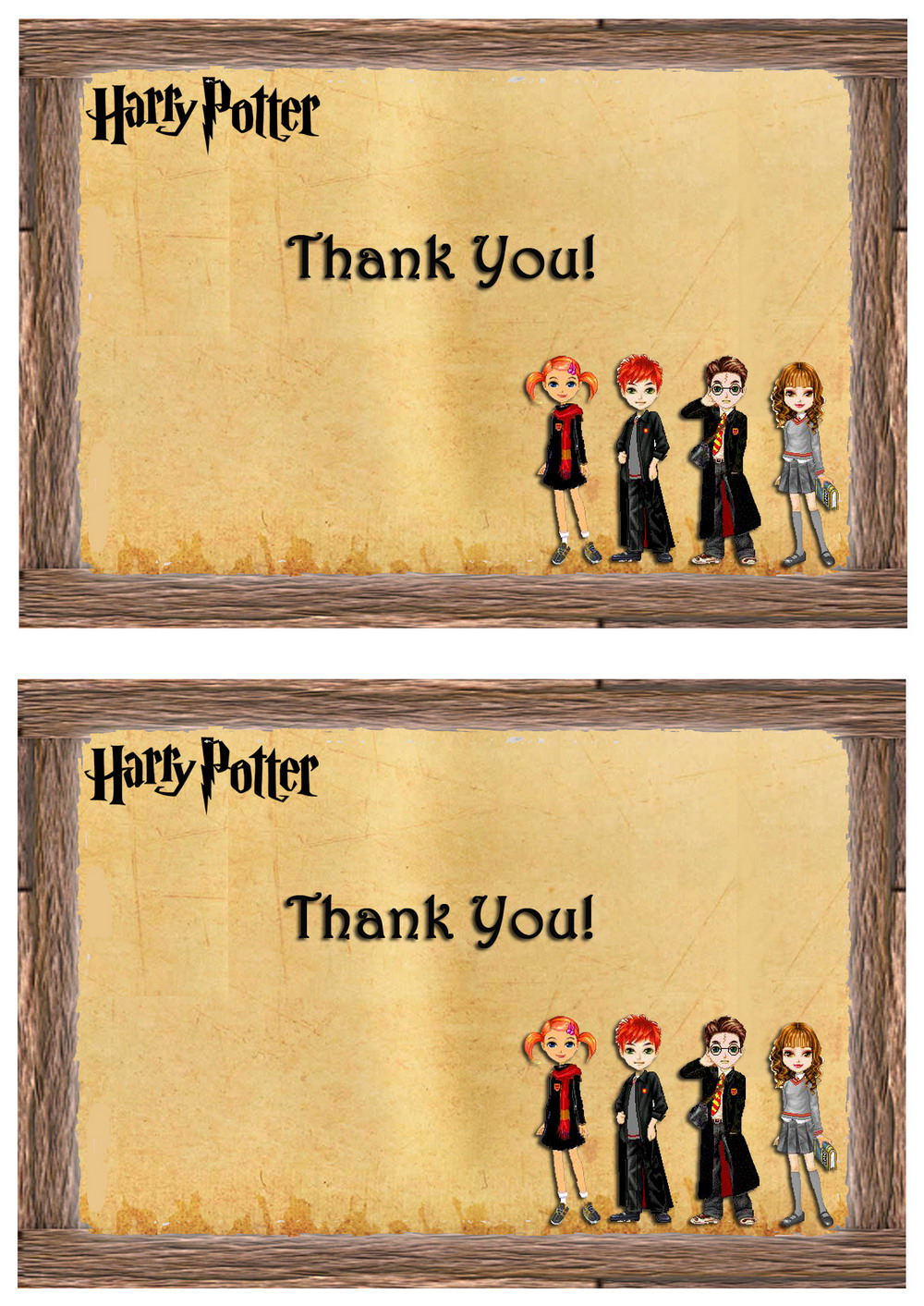 Harry Potter Thank You Cards Birthday Printable