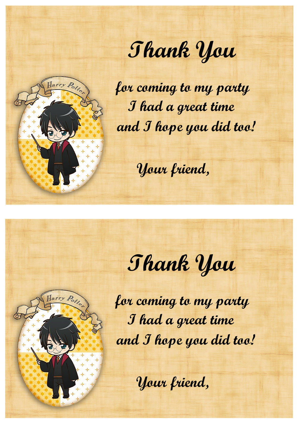Harry Potter Thank You Cards Birthday Printable