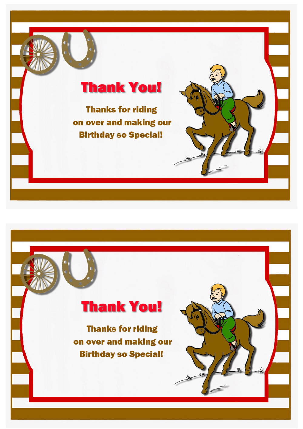 Horse Thank You Cards Birthday Printable