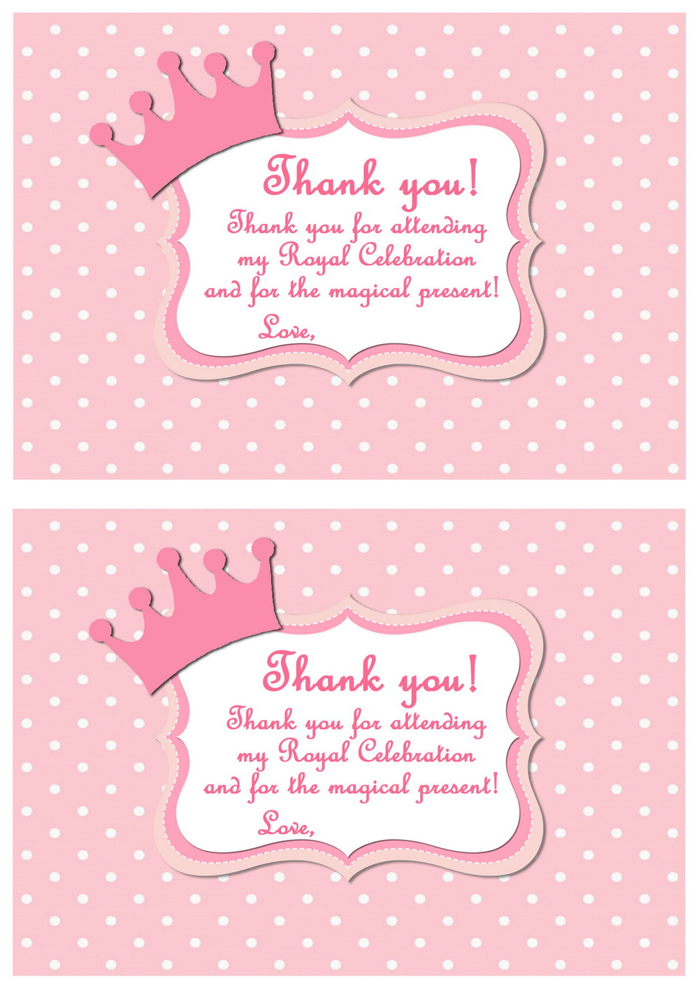 Princess Thank You Cards Birthday Printable