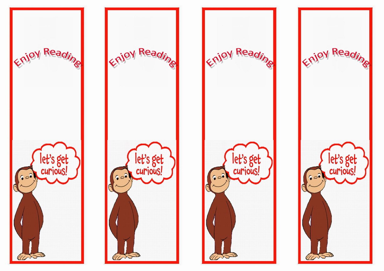 Curious George Bookmarks Birthday Printable