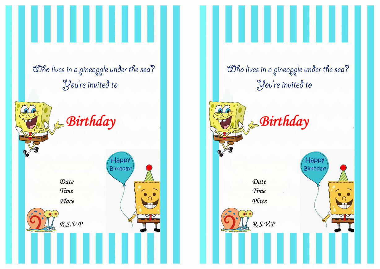 Spongebob Birthday Card Printable Web editable spongebob favor tag