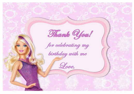 Barbie Thank You Cards Birthday Printable
